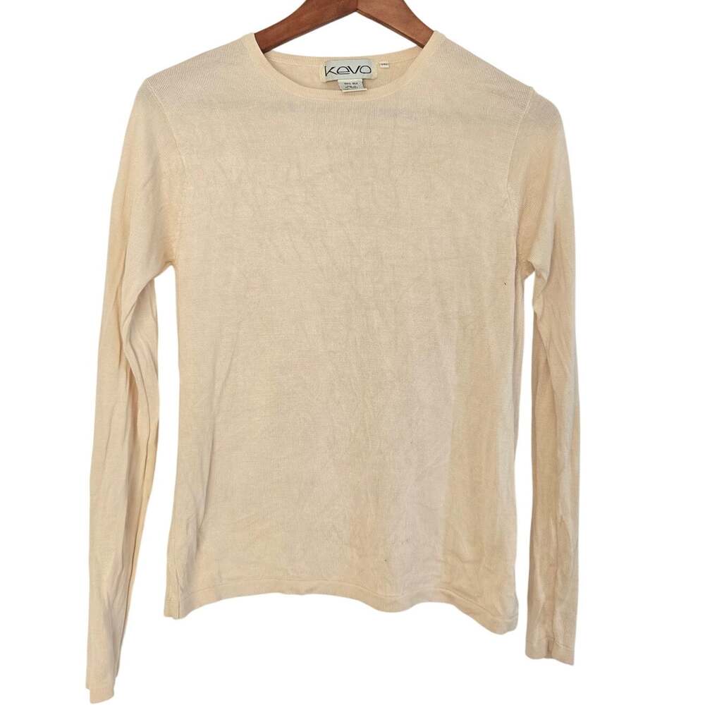 Vintage Kevo 100% Silk Knit Long Sleeve Top M Minimalist Quiet Luxury Gorpcore